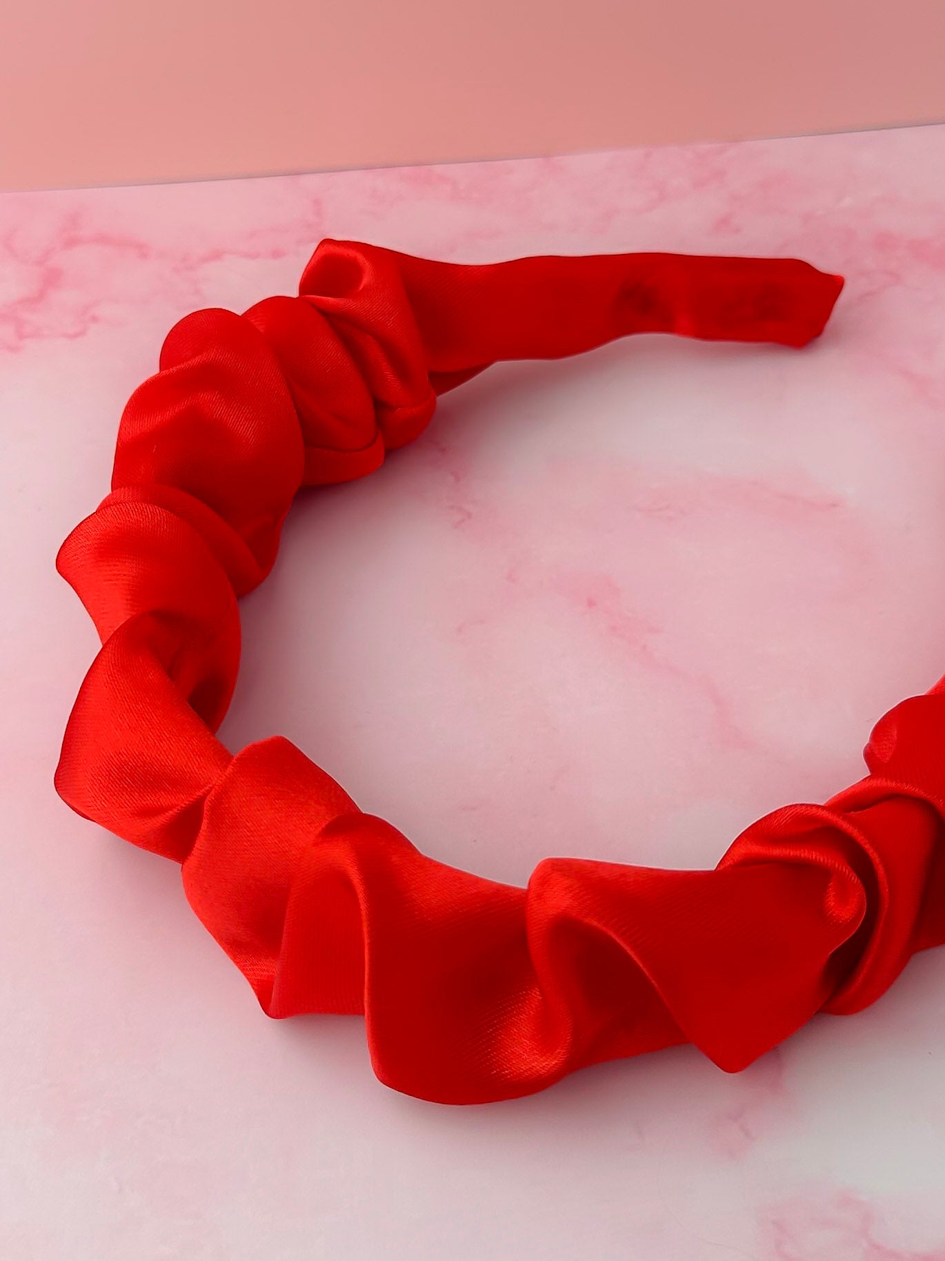 Ruby - Red Satin Scrunchie Headband