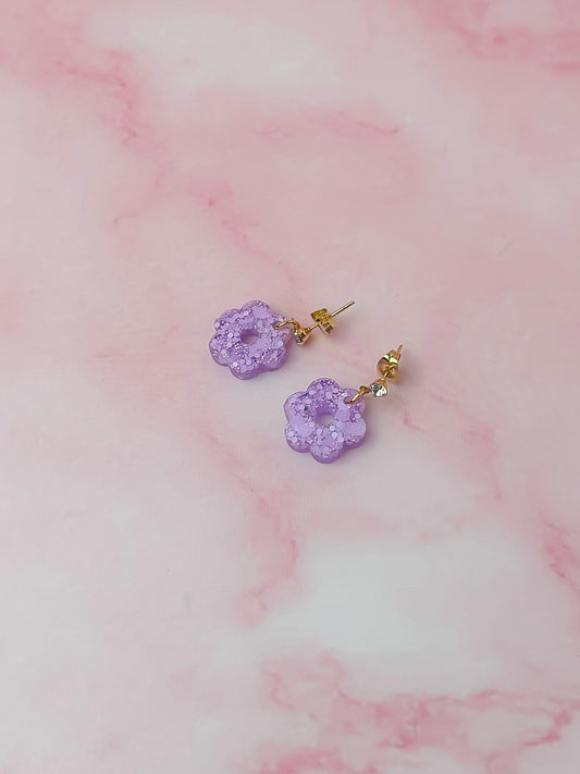 Lilac flowers - Lilac glitter Resin Earrings
