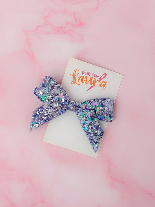 Winter Bow - Blue & Silver Glitter Bow shaped Resin Hair Clip