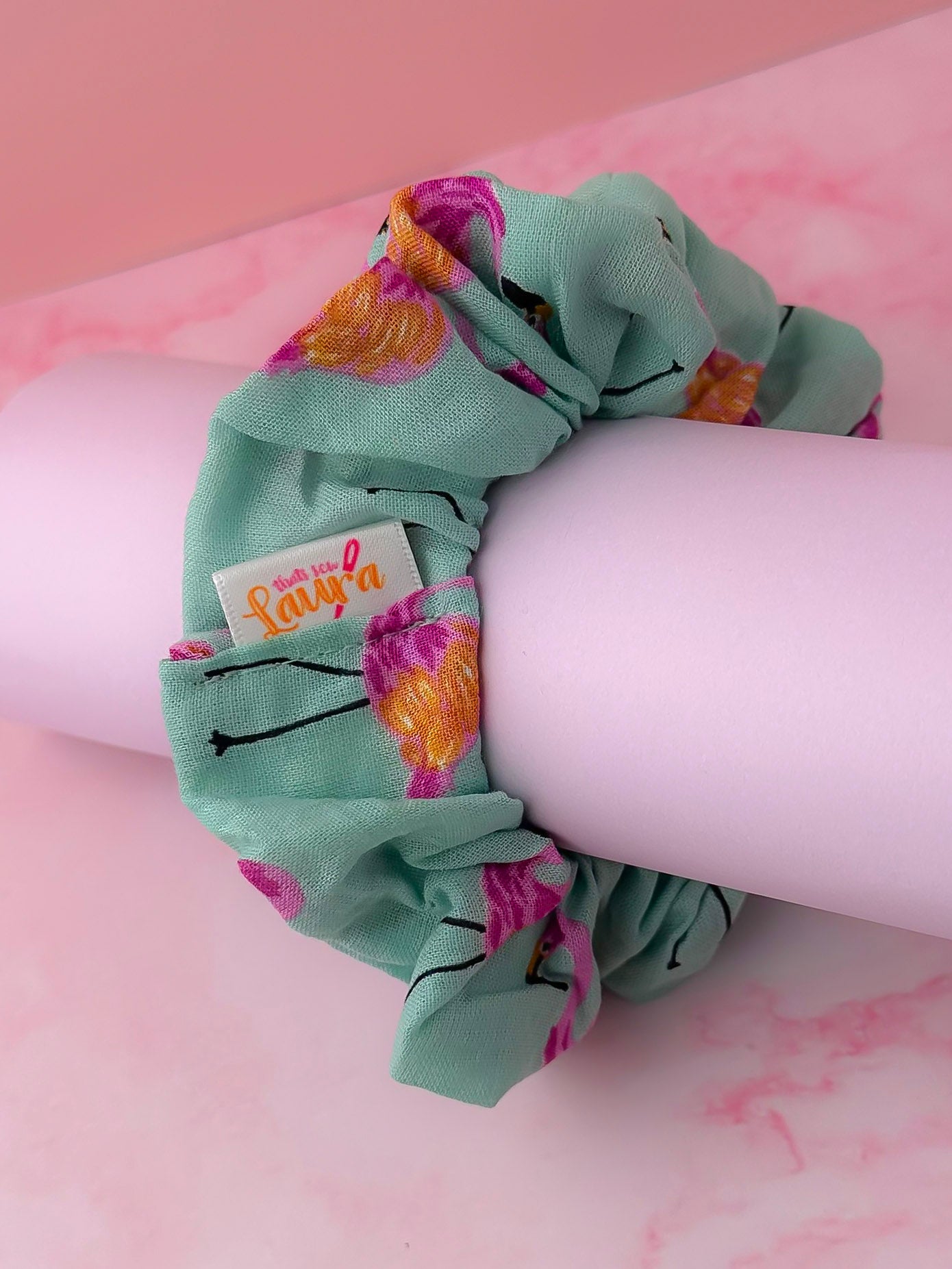 Flamingo Fancy - Blue & Pink flamingo print classic scrunchie