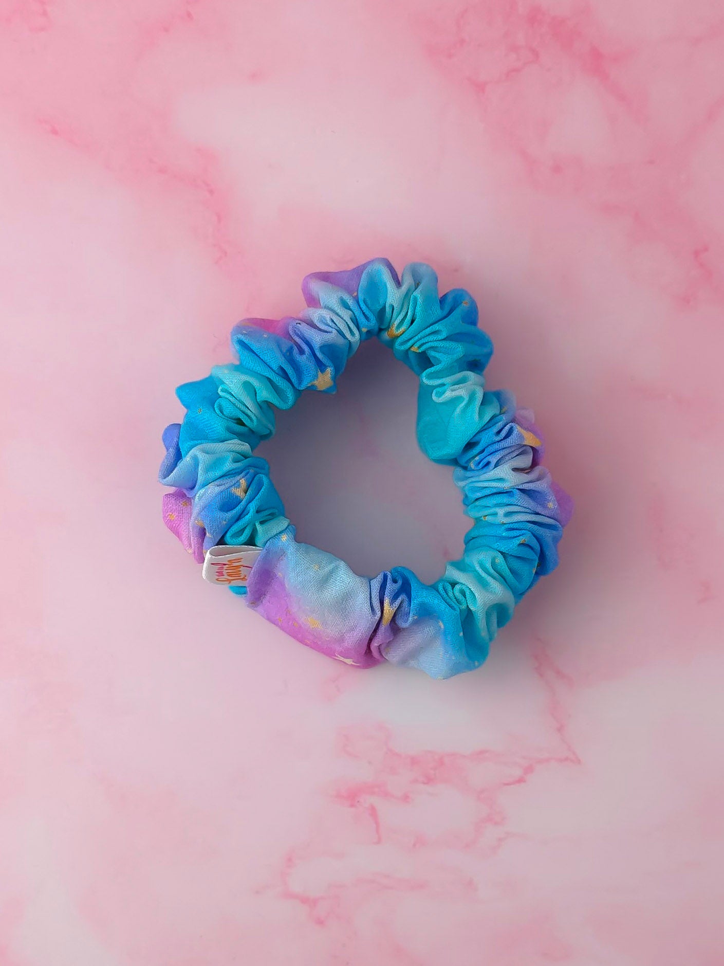 Aura - Gold star and galaxy print wide scrunchie