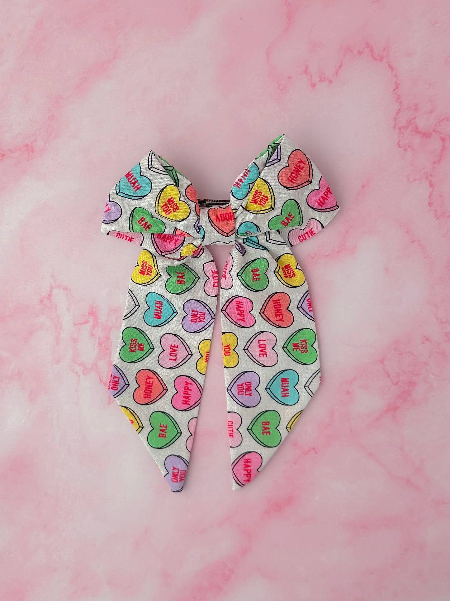 Love Heart -Love heart print long Hair Bow