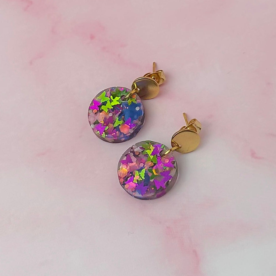 Secret Garden - Pink butterfly Resin Earrings