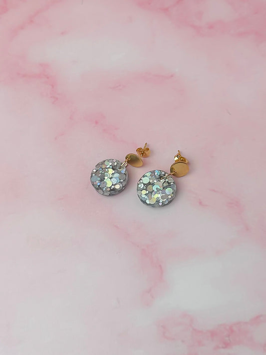 Aquarius circle drops - silver holographic glitter Resin Earrings