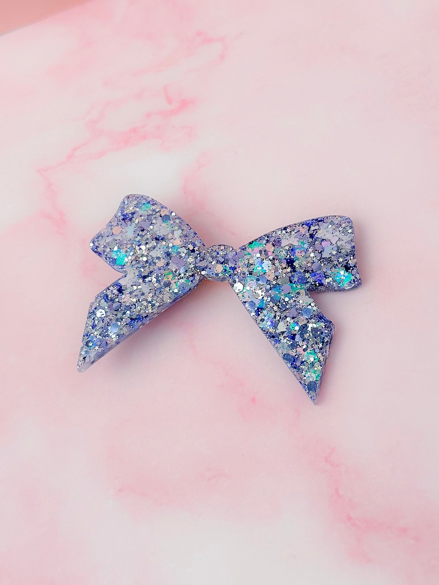 Winter Bow - Blue & Silver Glitter Bow shaped Resin Hair Clip