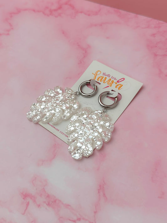 Lemon Leaf - bright subtle yellow glitter Resin Earrings