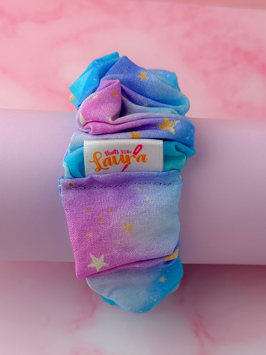 Aura - Gold star and galaxy print wide scrunchie