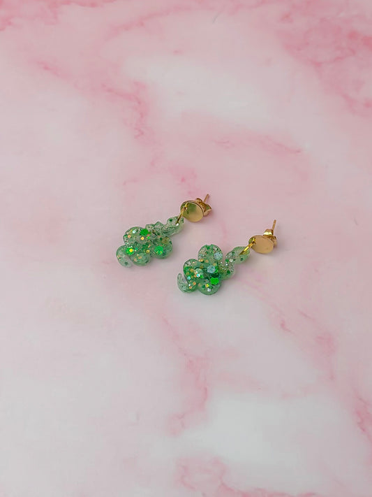 Swamp  Snakes - Green glitter Resin Earrings