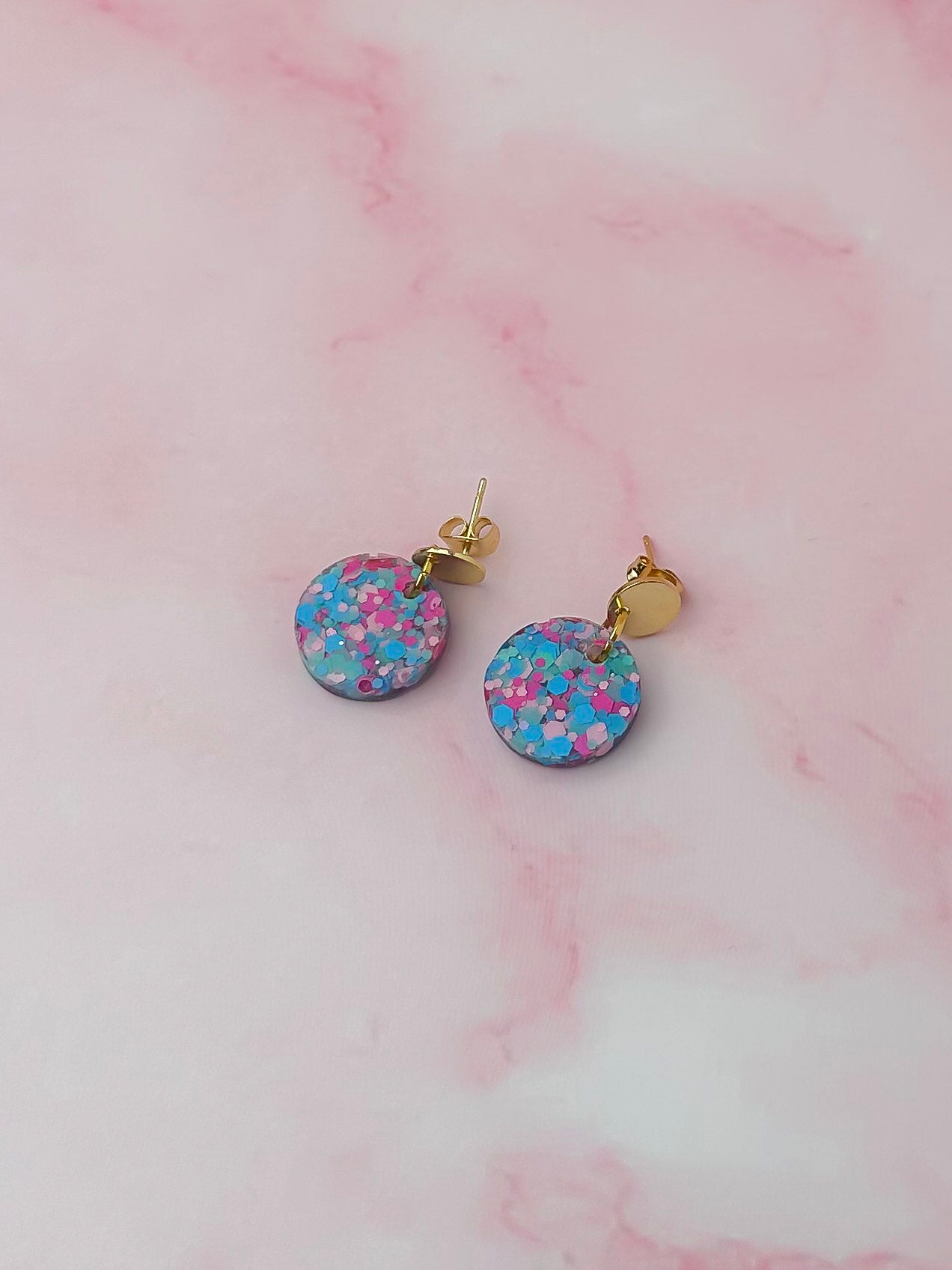 Bubblegum - Pink & blue glitter Resin Earrings