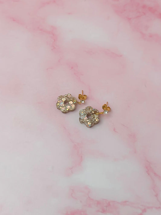 Champagne flowers - gold glitter Resin Earrings