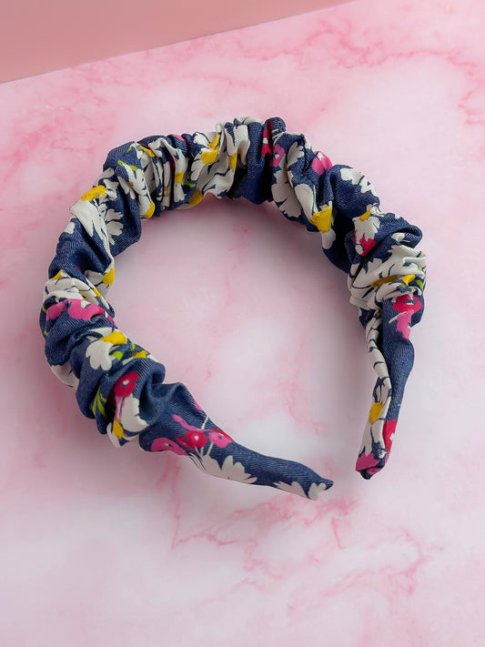 Daisy Dreams - Floral Denim Scrunchie Headband