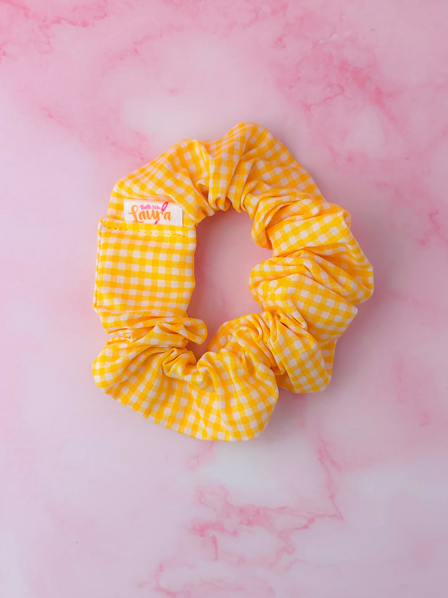 Back to School - Yellow Gingham print classic scrunchie