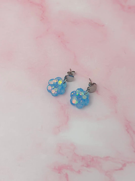 Blue flowers - Blue glitter Resin Earrings
