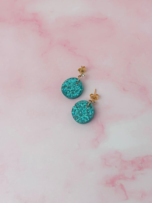 Starlight circles - blue star glitter Resin Earrings