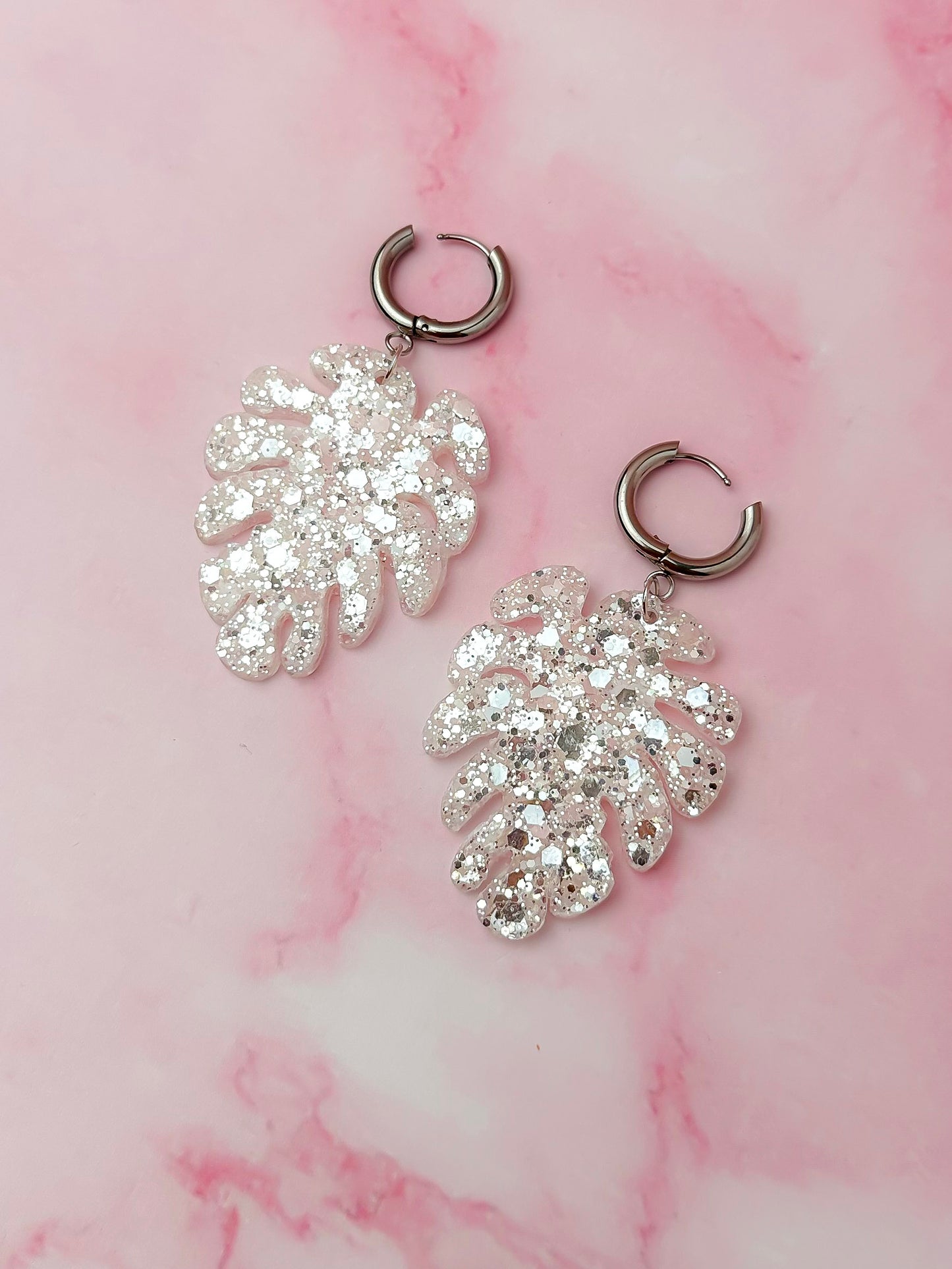 Lemon Leaf - bright subtle yellow glitter Resin Earrings