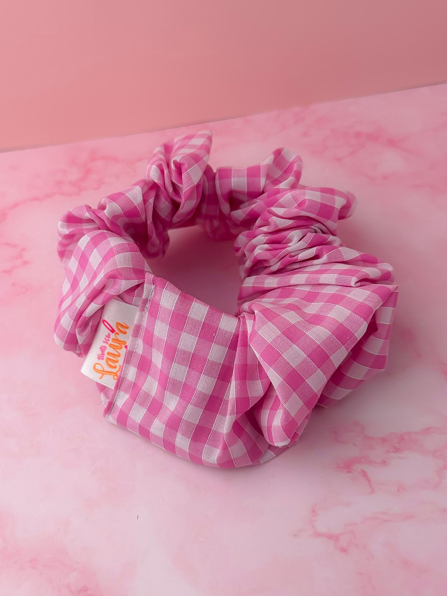 Jessi - Pink gingham print XL Scrunchie
