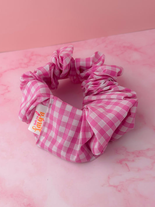 Jessi - Pink gingham print XL Scrunchie