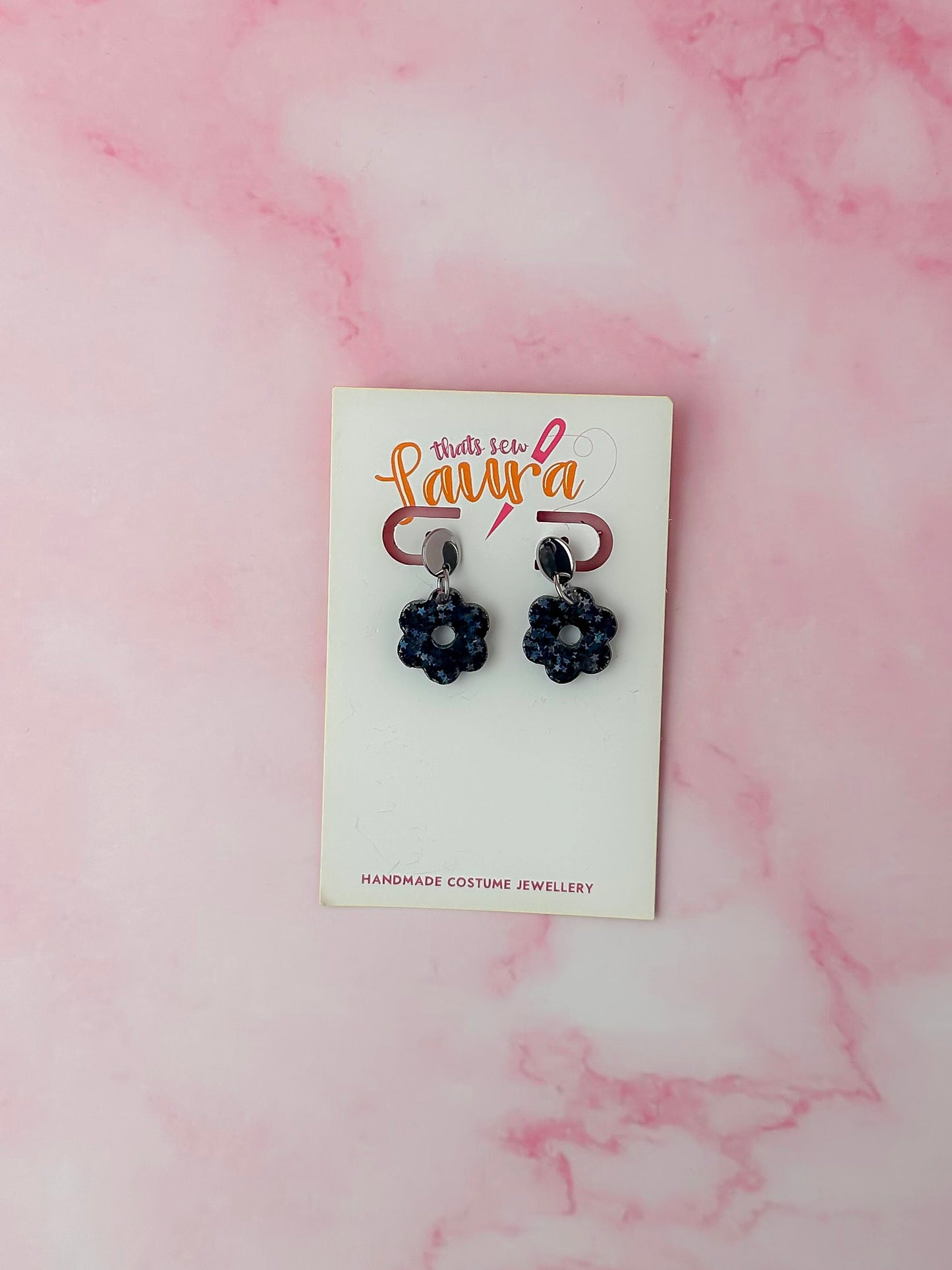 Midnight flowers - Black glitter Resin Earrings