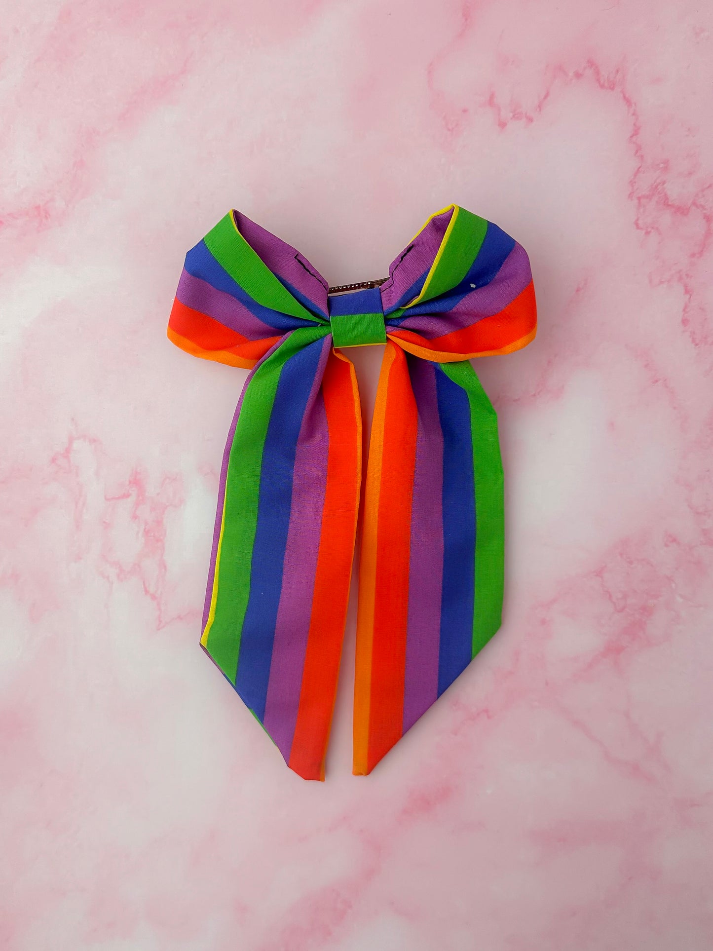 Pride - Rainbow striped long Hair Bow