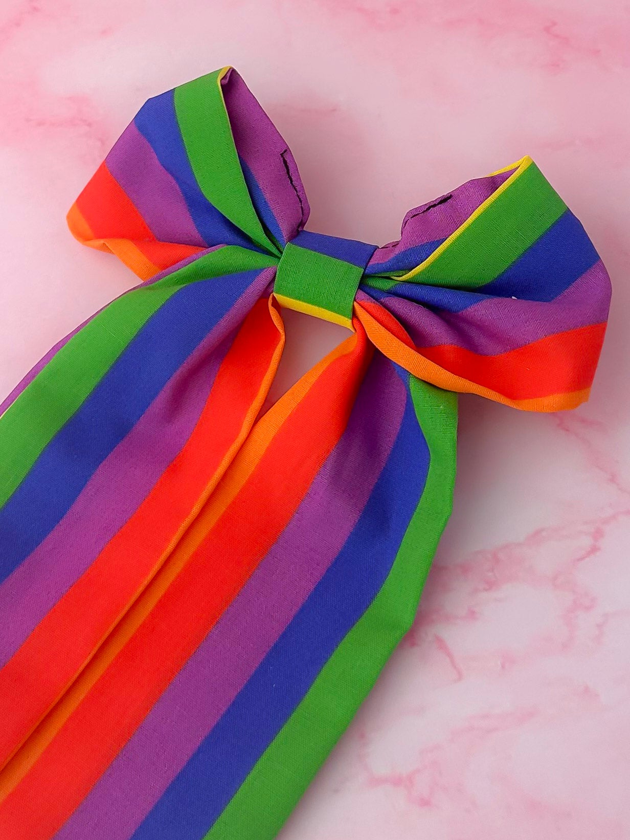 Pride - Rainbow striped long Hair Bow