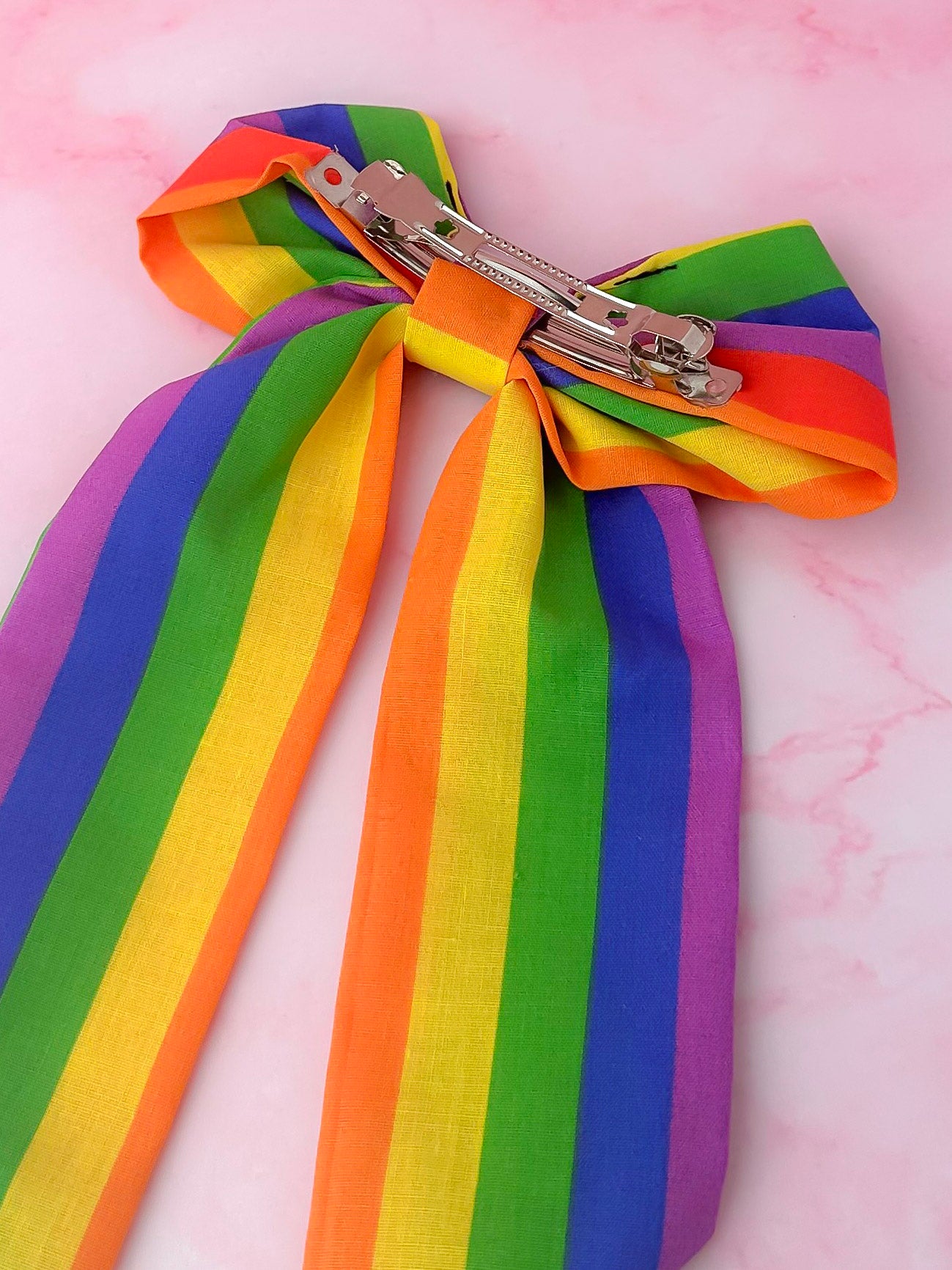 Pride - Rainbow striped long Hair Bow