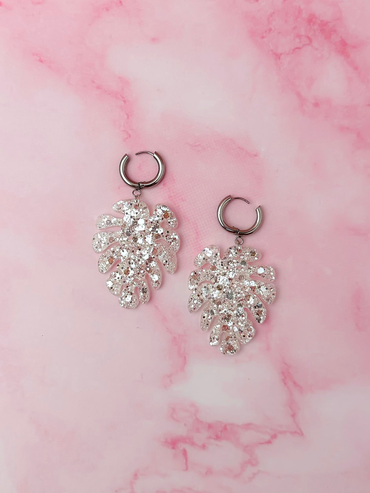 Lemon Leaf - bright subtle yellow glitter Resin Earrings