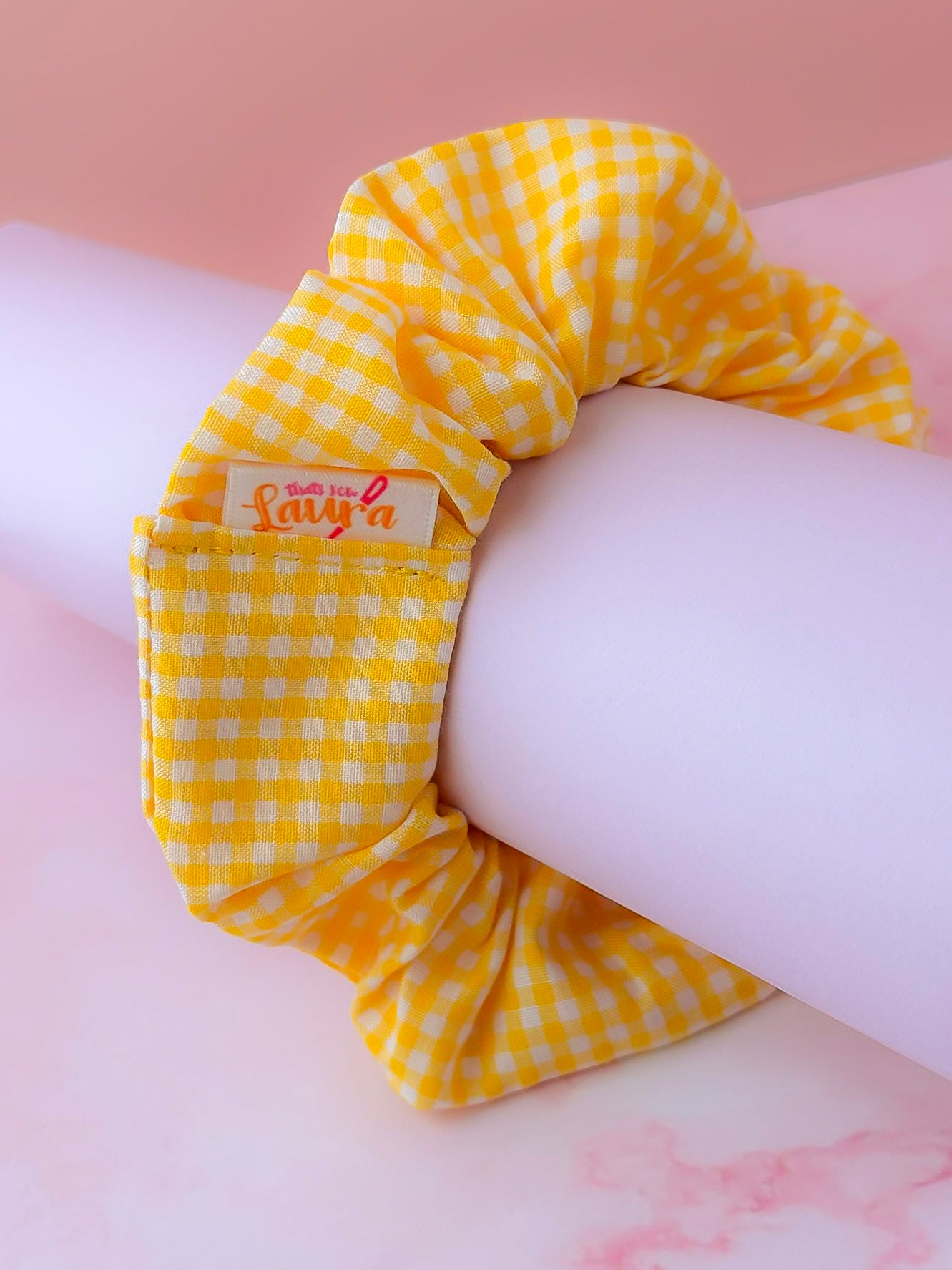 Back to School - Yellow Gingham print classic scrunchie