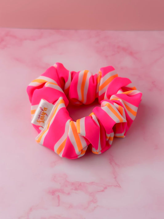 Mary - Orange and pink striped gym & swim wide scrunchie