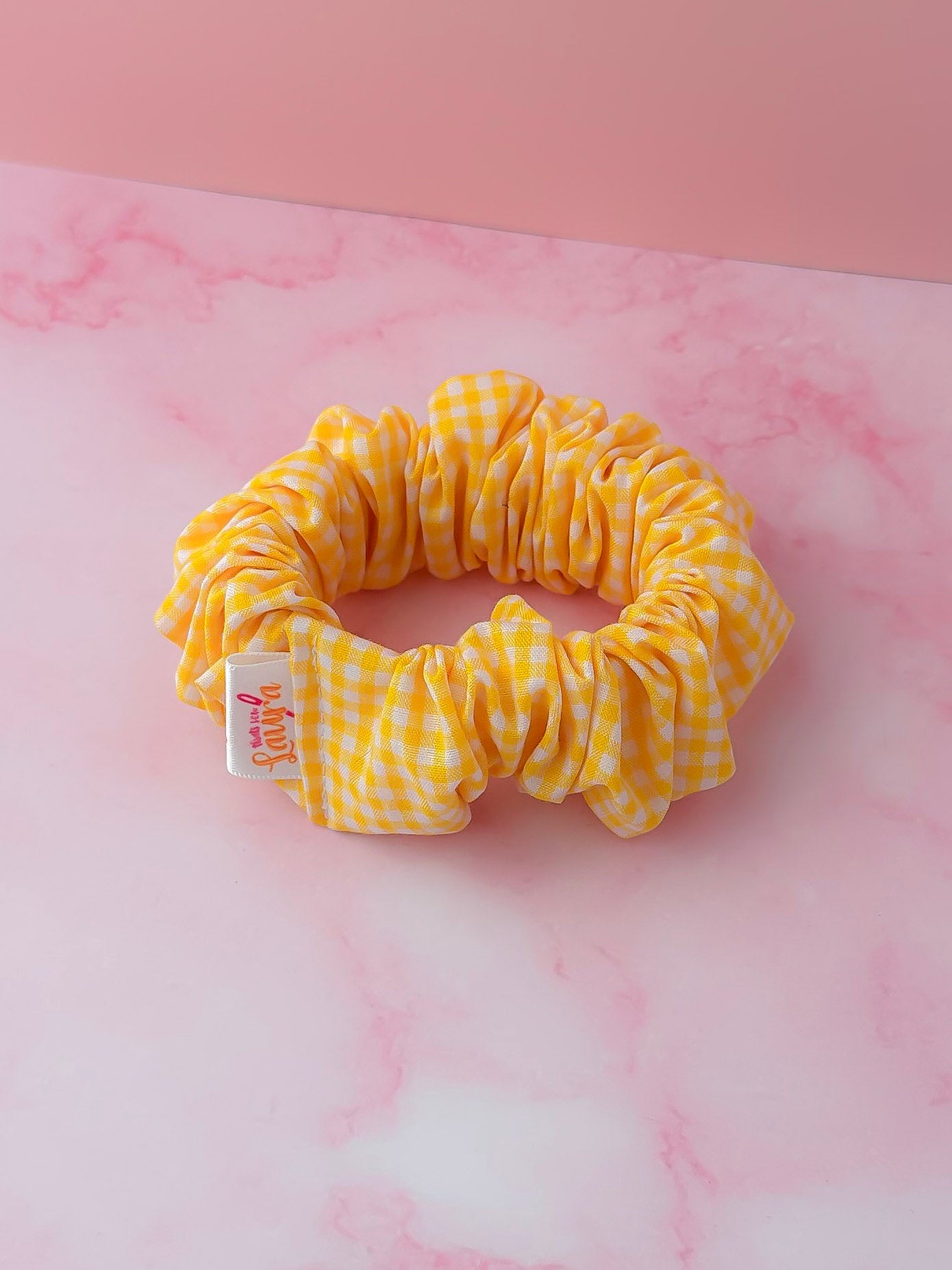 Back to School - Yellow Gingham print wide scrunchie