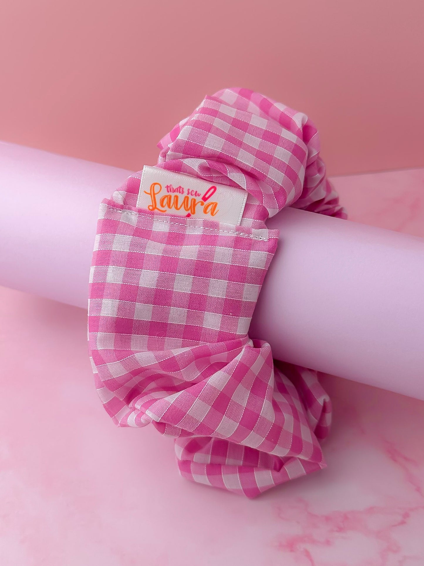 Jessi - Pink gingham print XL Scrunchie