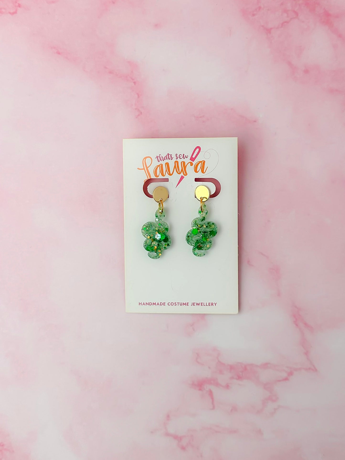 Swamp  Snakes - Green glitter Resin Earrings