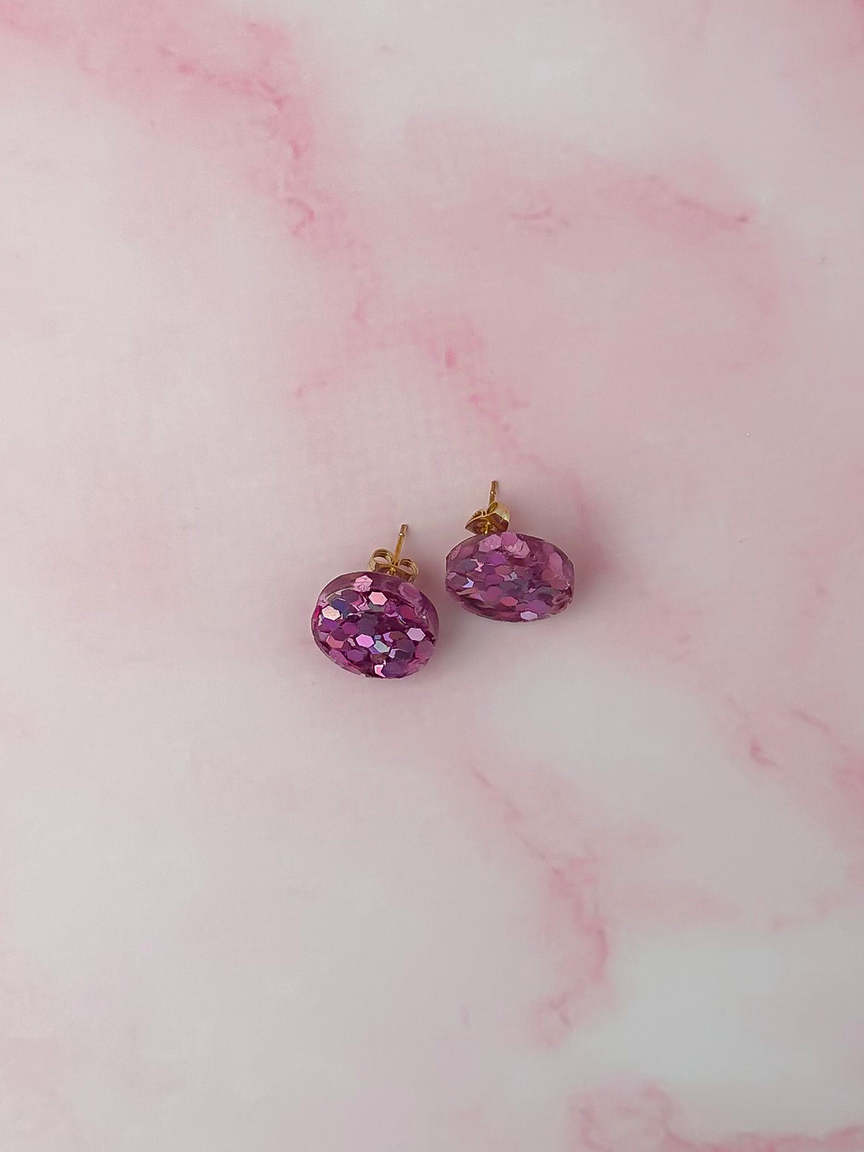 Lillie - Pink glitter circle stud Resin Earrings