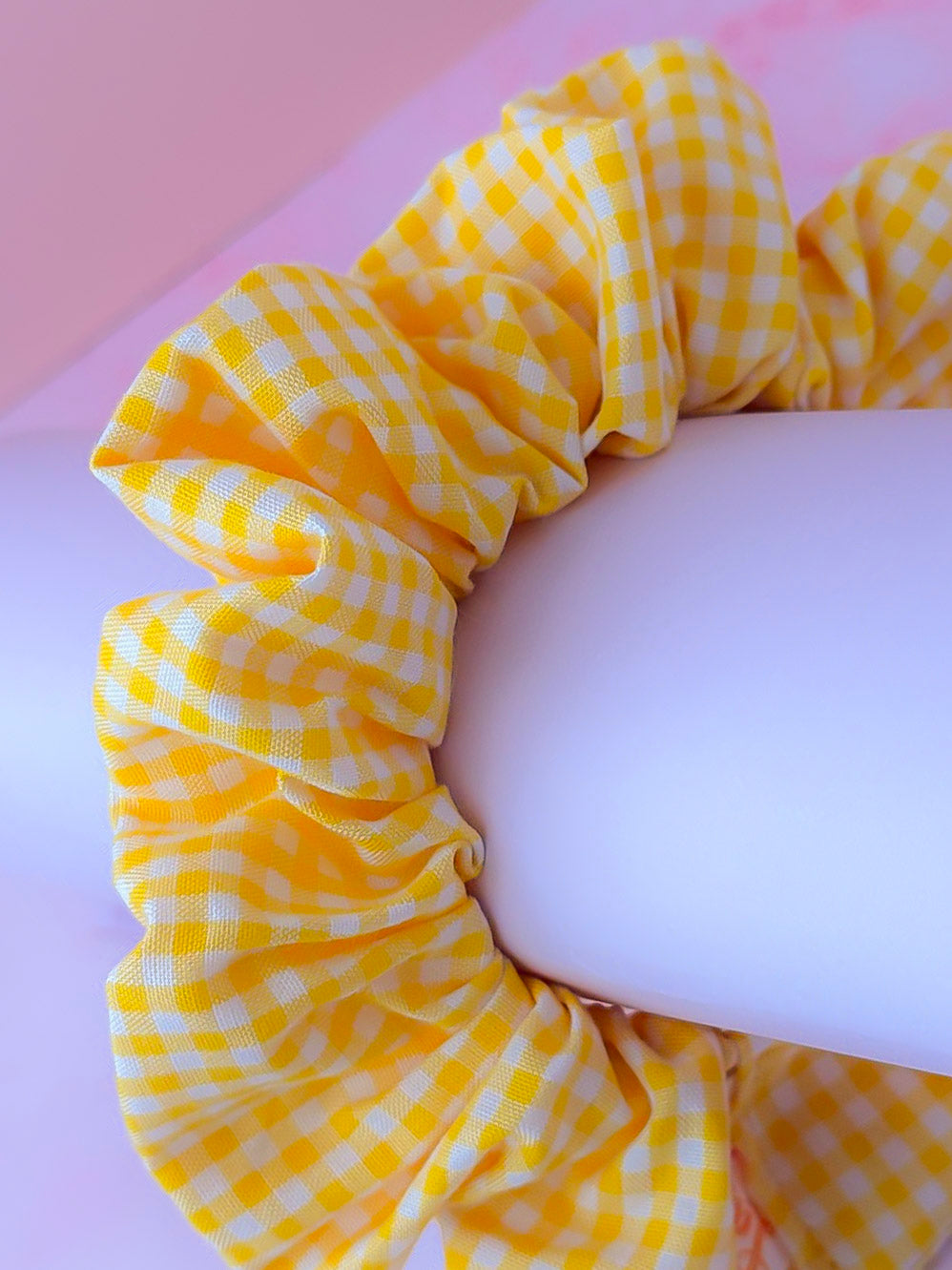 Back to School - Yellow Gingham print classic scrunchie
