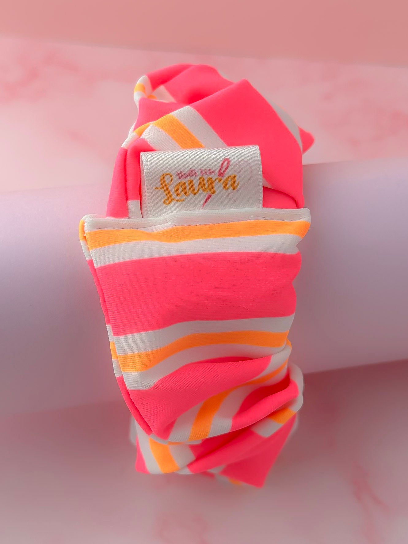 Mary - Orange and pink striped gym & swim wide scrunchie