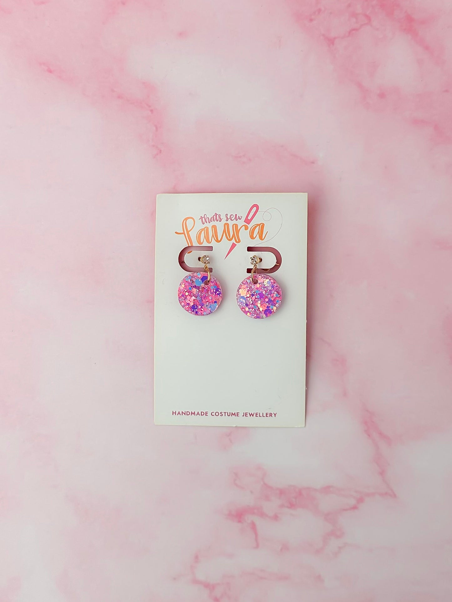 Day Drive Cirlce drops - pink glitter Resin Earrings