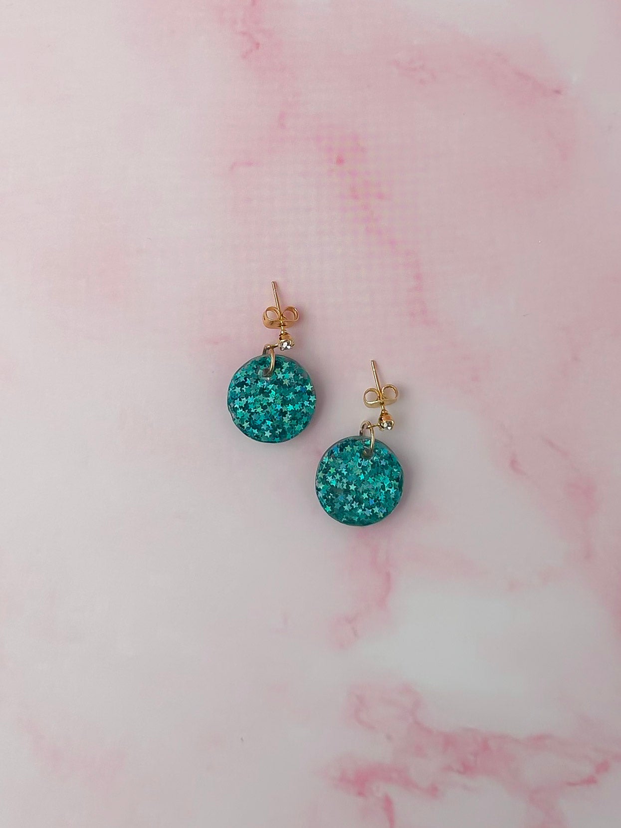 Starlight circles - blue star glitter Resin Earrings