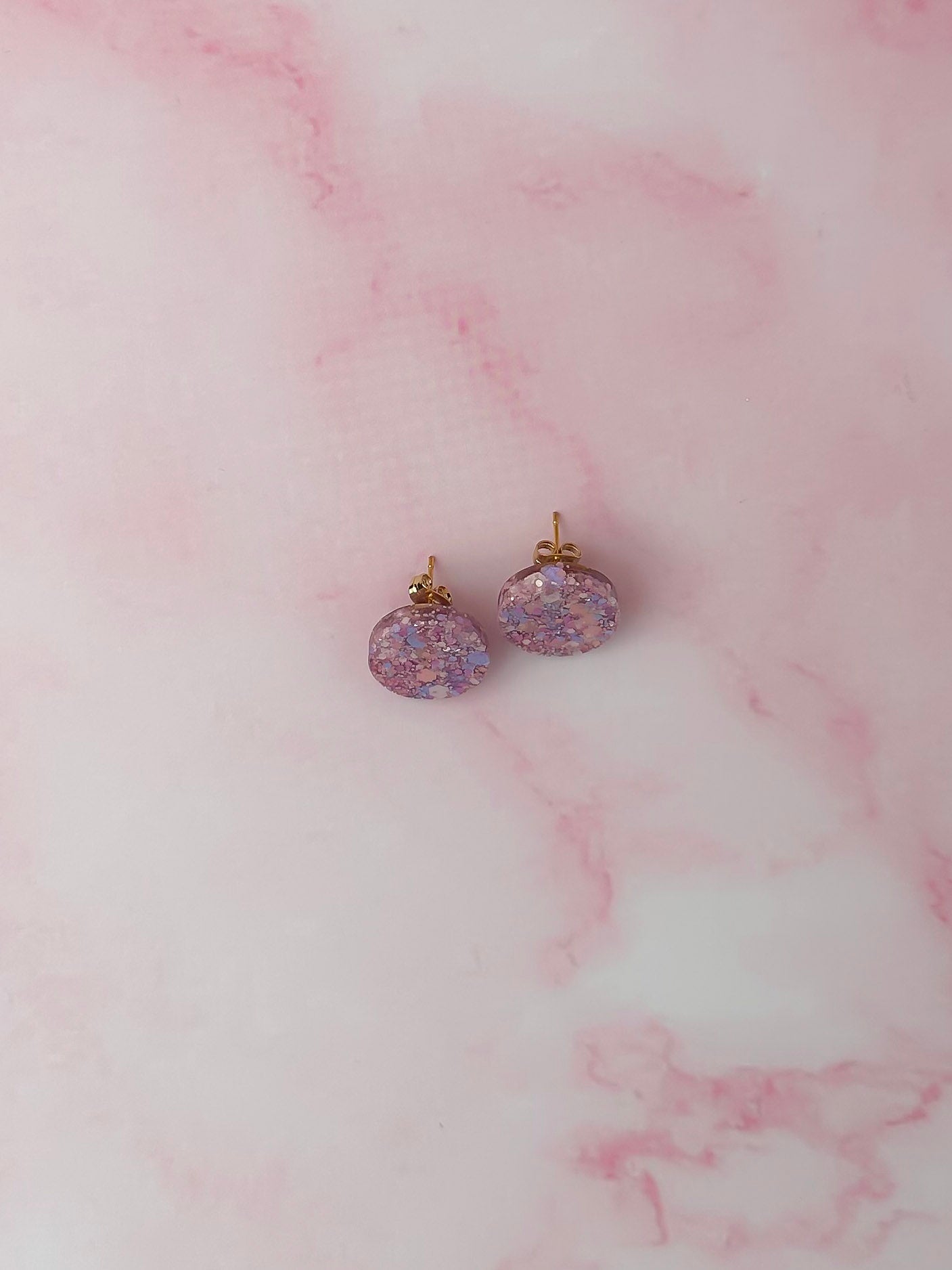 Cassie circle studs - pastel pink & purple glitter Resin Earrings