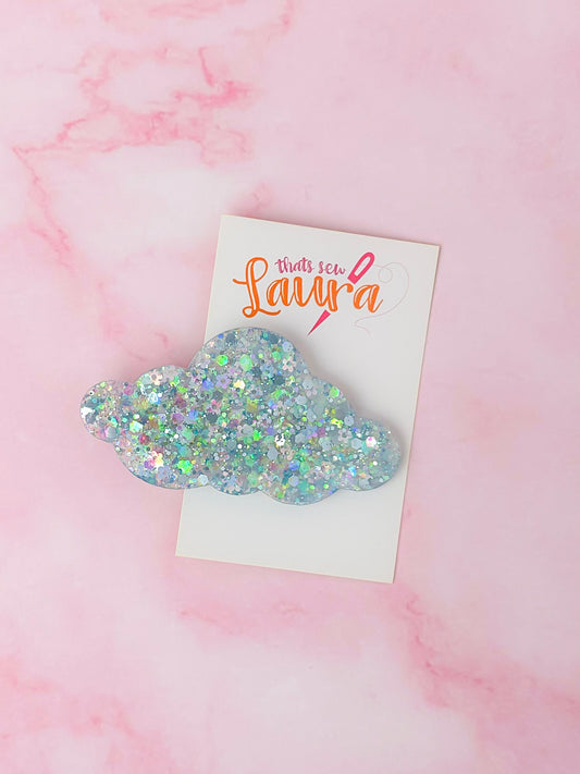Blossom - Blue flower Glitter Cloud shaped Resin Hair Clip