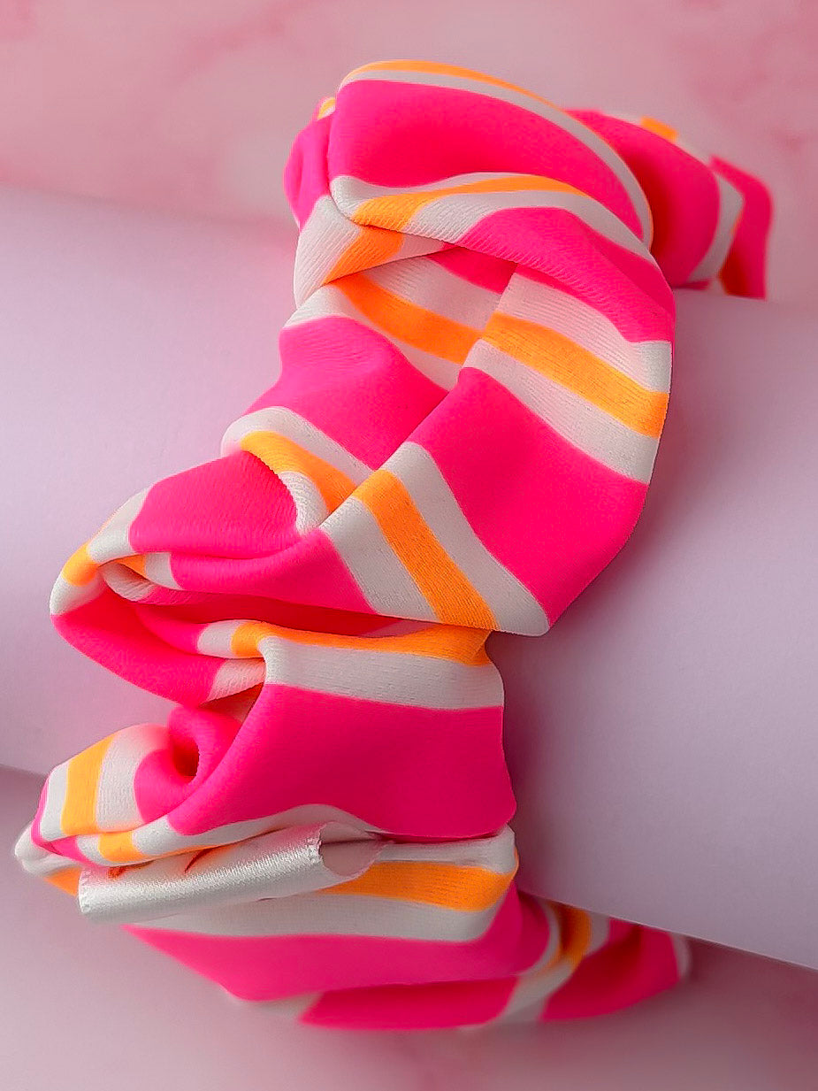 Mary - Orange and pink striped gym & swim wide scrunchie