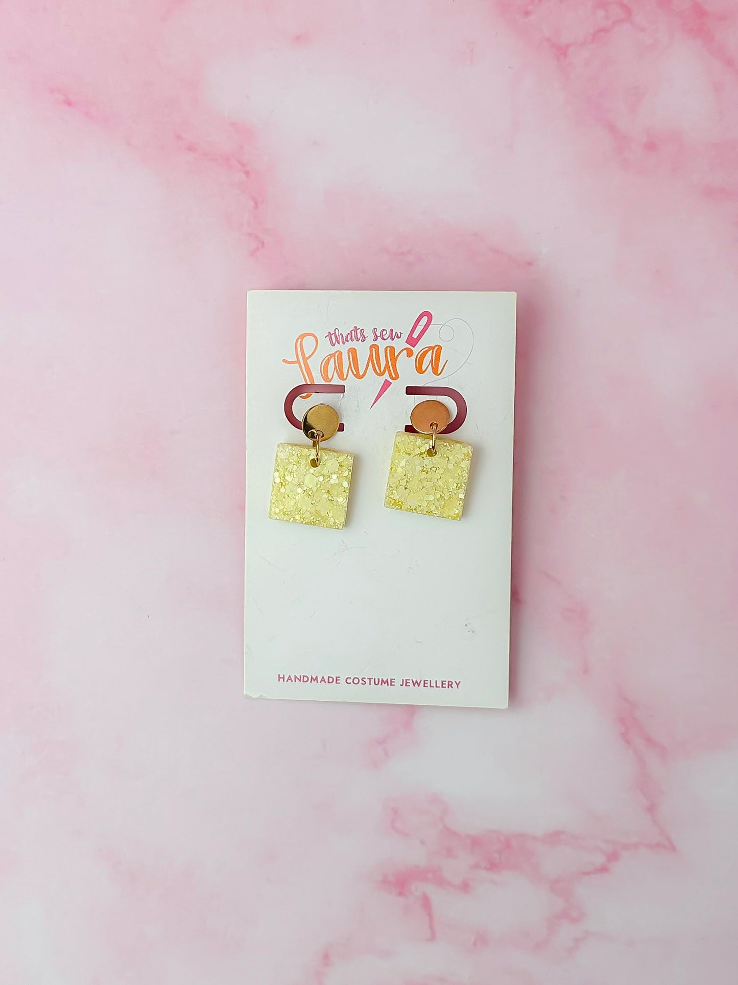 Lemon Squares - yellow glitter Resin Earrings