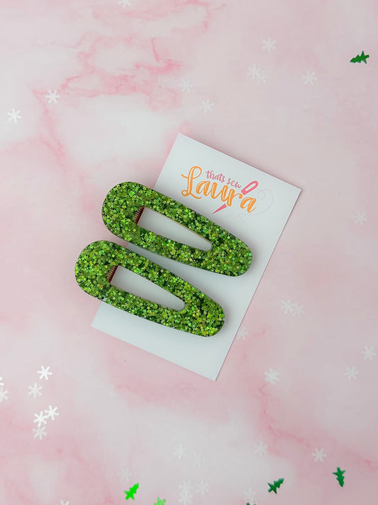Christmas Tree - Green Glitter Resin Hair Clips