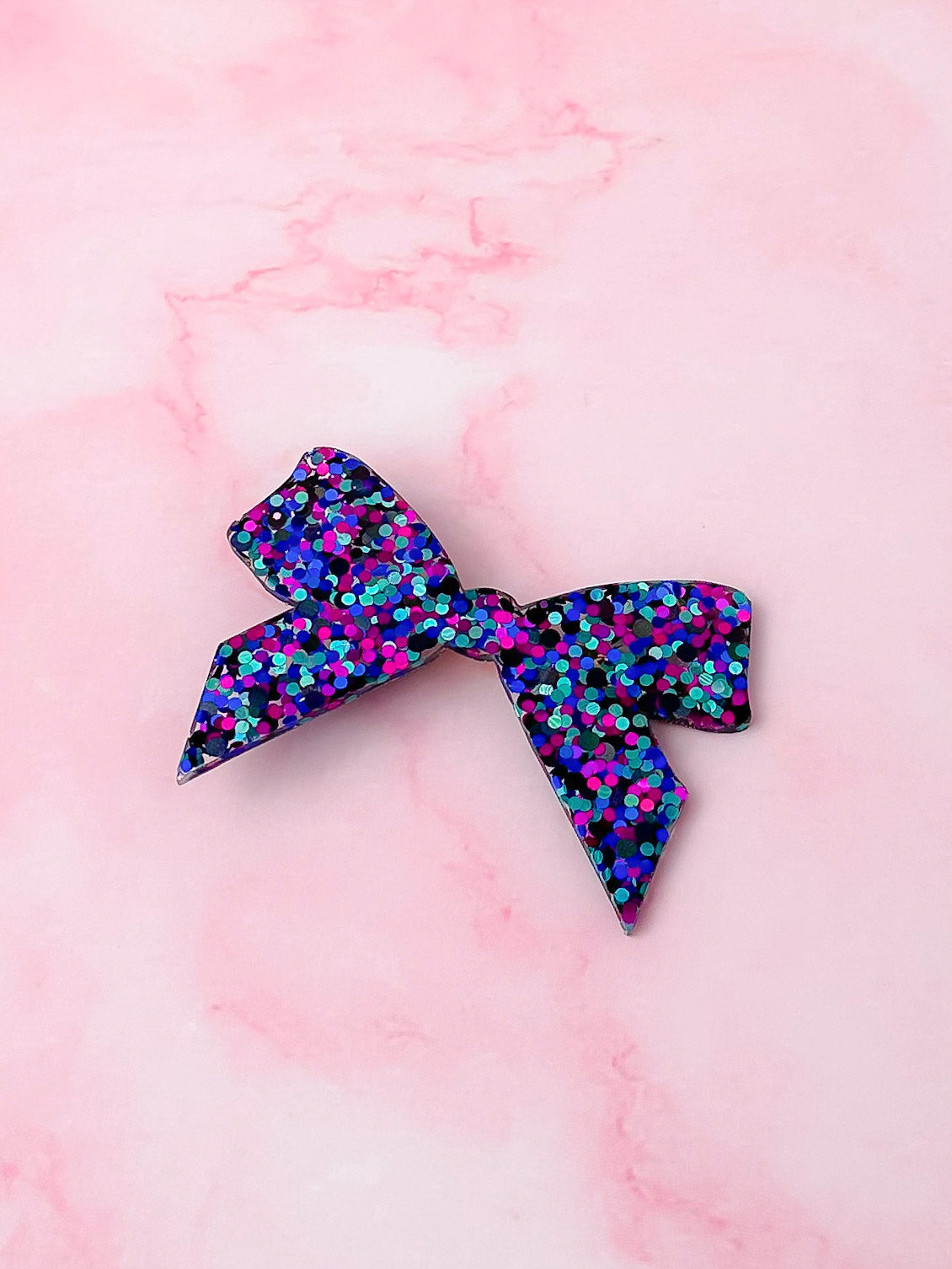 Bloom - Blue & Pink Glitter Bow shaped Resin Hair Clip