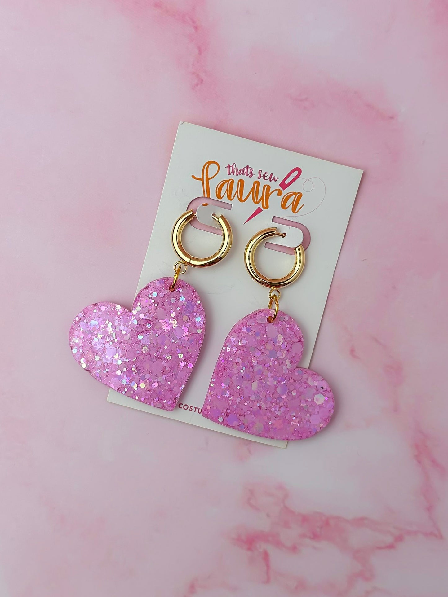 Pinkness Heart - pink glitter Resin Earrings