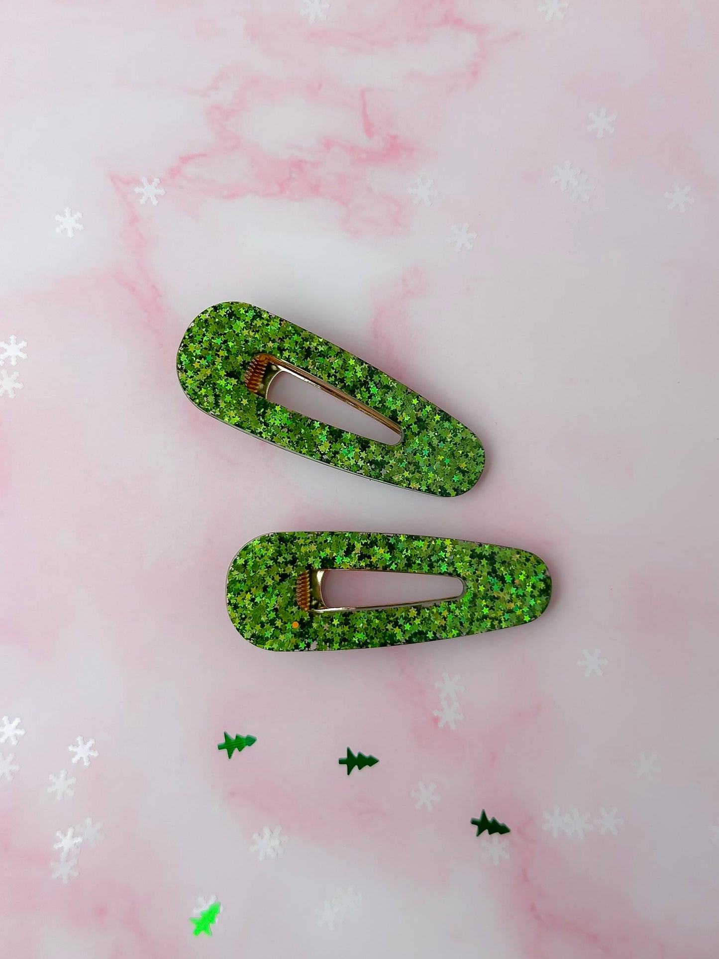 Christmas Tree - Green Glitter Resin Hair Clips