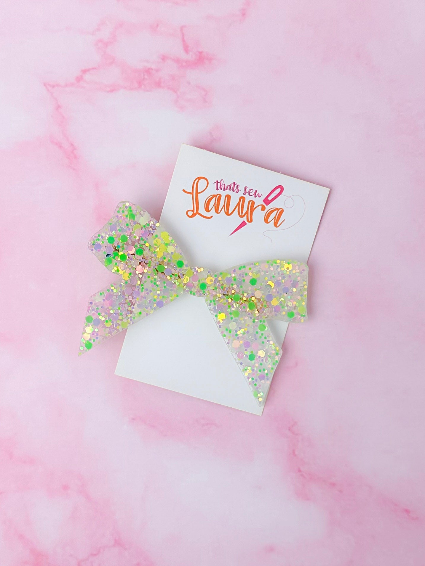 Wicked - Pink & Green Glitter Bow shaped Resin Hair Clip
