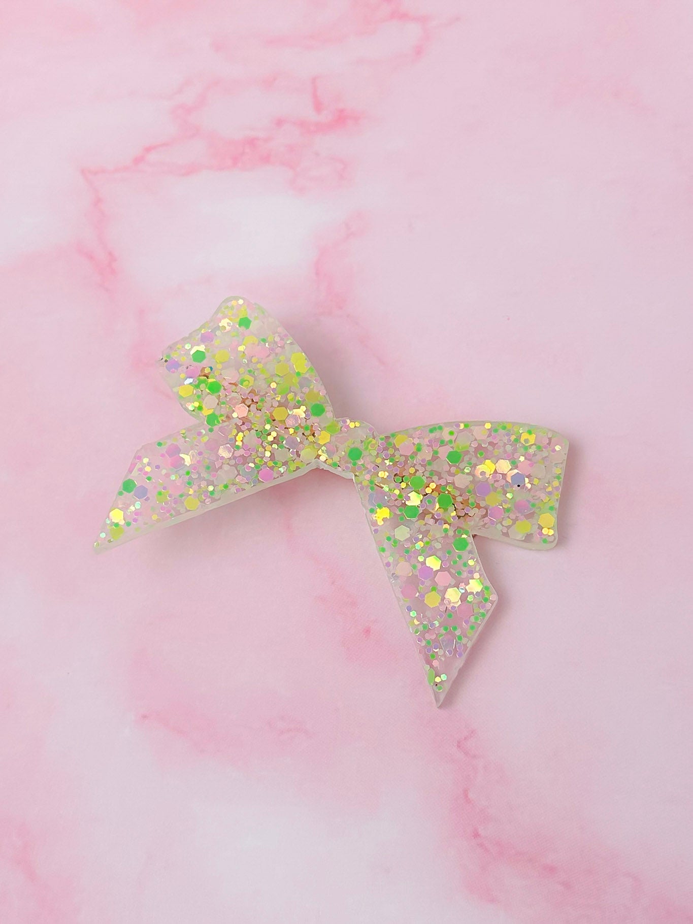 Wicked - Pink & Green Glitter Bow shaped Resin Hair Clip