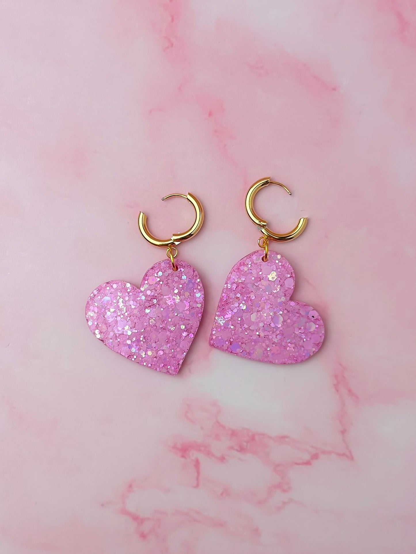 Pinkness Heart - pink glitter Resin Earrings