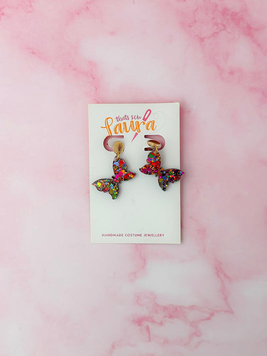 Funfetti butterflies - multicoloured glitter Resin Earrings
