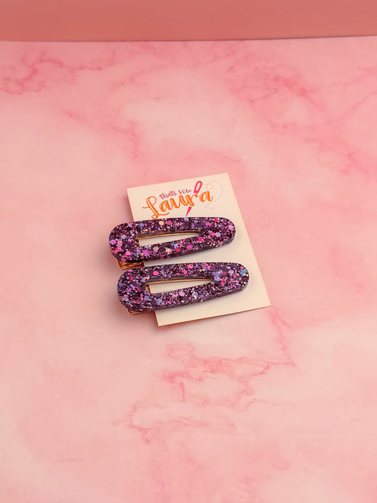 Spooky Season - black and purple classic style Glitter Resin Hair Clips