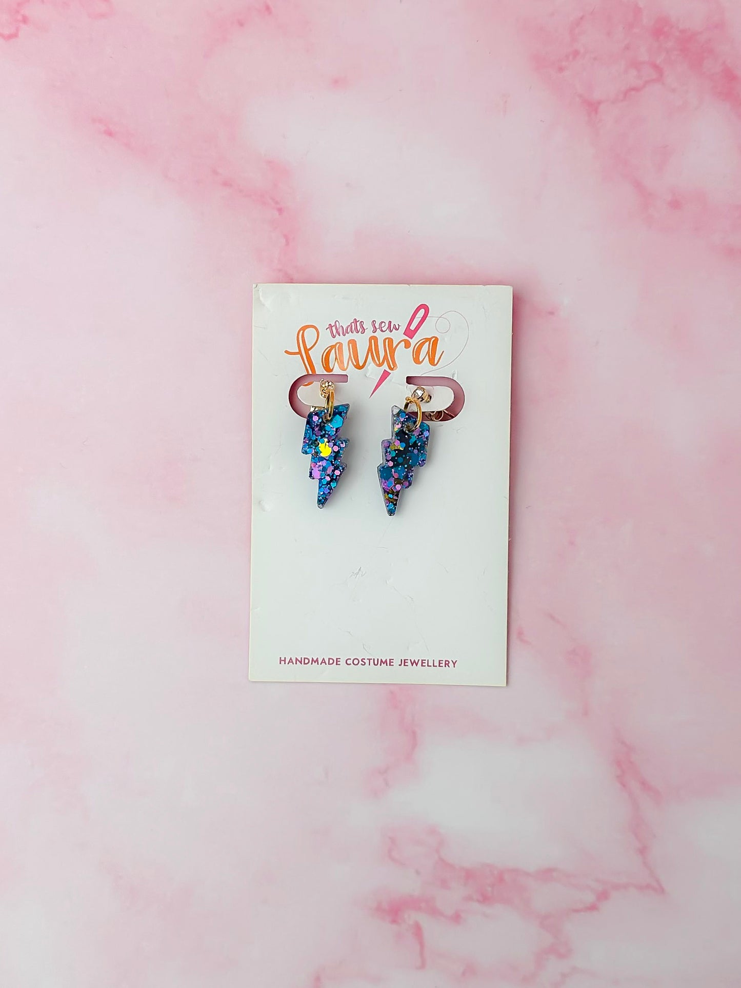 Mystical Moon lightning bolts - Blue, purple & gold glitter Resin Earrings